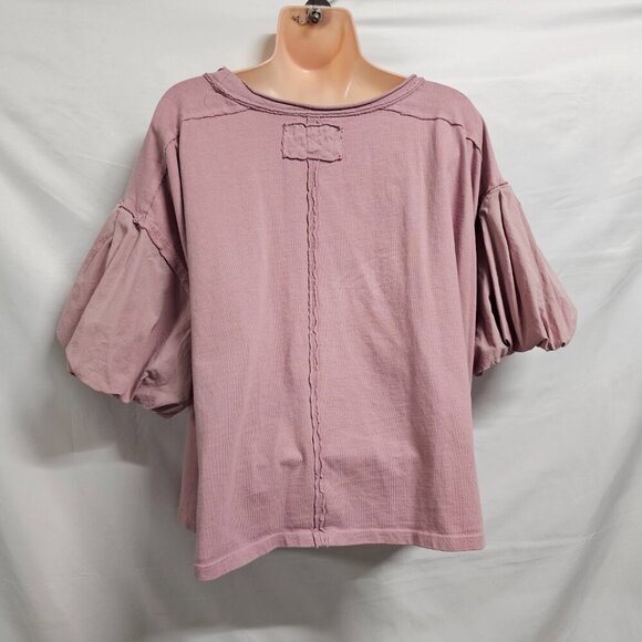 We The Free Relaxed Boxy Top Blouse Women Size M Rose Pink Balloon Sleeve - Picture 5 of 13